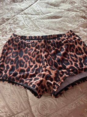 Varsity Leopard-Print Athletic Shorts in Black and Brown